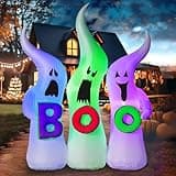 FunFanso 6FT Halloween Inflatable Ghosts Spooky Outdoor Decoration, Three Scary Blow Up Ghosts Holding Boo Signs with Colorful LED Lights for Halloween Holiday Garden Lawn Yard Home Porch Party Decor