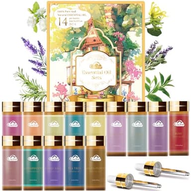 Fragrance Essential Oils Set - 14pcs, Aromatherapy Oils for Skin, Diffusers, Home Care, Humidifier Laundry, Candle Making - Tea Tree, Sandalwood, Lavender, Vanilla, Eucalyptus and More (5mL)