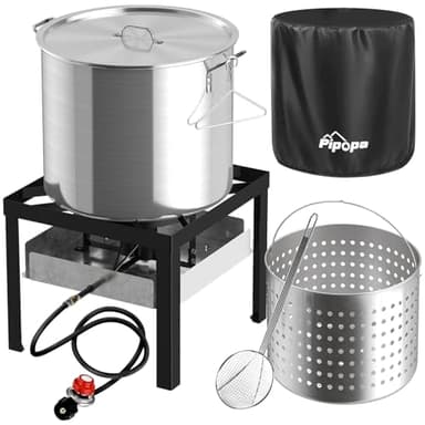 100QT Crawfish Boiler | Seafood Boiling Kit | Dustproof Cover & 16" Skimmer Included | 110,000BTU Propane Jet Burner | 0-20 PSI CSA Certified Regulator | Crab Boil Pot for Outdoor Backyard Cooking