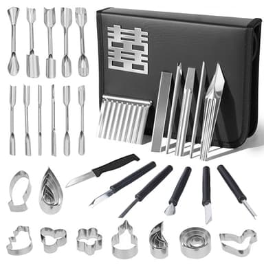 46-Piece Stainless Steel Fruit Carving Tools Set - Professional Watermelon Carving Knife Kit with Ergonomic Handles & Portable Case, Durable Fruit Cutting Tools for Culinary Arts, Sculpting, Peeling