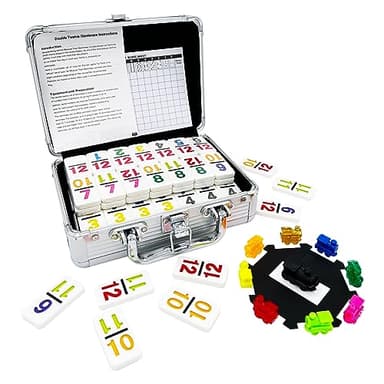 JOYOUSLIFE Mexican Train Dominoes with Numbers, Color Double 12 Numerical Domine Set for Adults and Family, Classic 91 Tiles Board Grame with Aluminym Case
