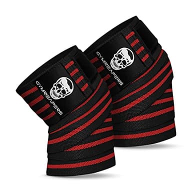 Gymreapers Knee Wraps (Pair) with Straps for Squats, Weightlifting, Powerlifting, Leg Press, and Cross Training - Flexible 72" Knee Wraps for Squatting - for Men & Women - 1 Year Warranty(Red)