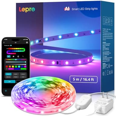 Lepro S1 AI LED Strip Lights for Bedroom - 16.4ft Smart RGB Light Strips with IC and Rainbow Chasing Effects, Color Segment DIY, Personalized Al Lighting Designer, No Remote, 2.4G Wi-Fi & Bluetooth