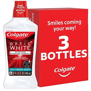 Colgate Optic White Whitening Mouthwash, Fresh Mint - 946mL, 32 Fluid Ounce (3 Pack)