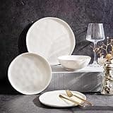 LERATIO Ceramic Dinnerware Sets for 4,Porcelain Plates and Bowls Sets with Wavy Edge,Microwave & Dishwasher & Oven Safe,Light Weight & Scratch Resistant Dishes Sets-Service for 4 (12pcs)-White