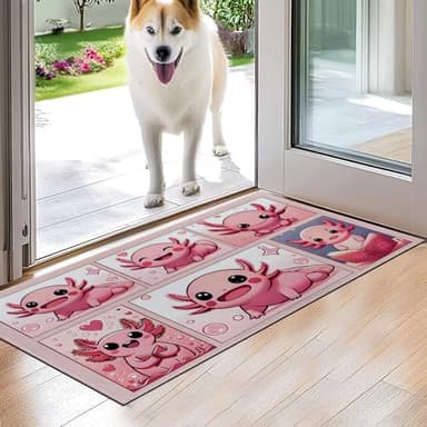 VODRM Cute Axolotl Indoor Door Mat,Adorable Floor Doormat,17x29.5in,Non Woven Non Slip Rubber Backing Doormats Pink Cartoon Axolotls Rug for Porch Insider,Bedroom,Kitchen,Rv Camper Decor Gifts