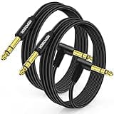 HOSONGIN 1/4 Inch TRS Instrument Cable 3.3 feet 2-Pack, Straight-to-Right Angle 6.35mm Male Stereo Audio Cord, Balanced Interconnect Line for Electric Guitar, Bass, Keyboard, Mixer, Amplifier, Speaker