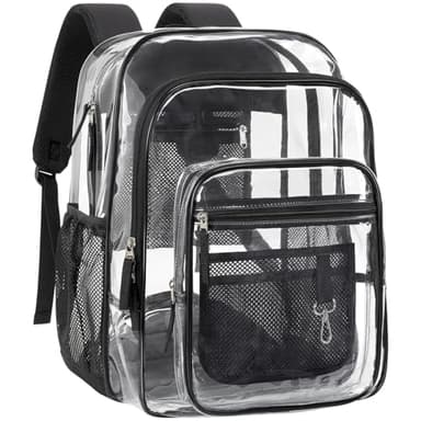 PACKISM Clear Backpack for School - 18 Inch Extra Large Heavy Duty Clear Bookbag for Boys, See Through PVC Transparent School Backpack with 2 Large Front Pockets, Black (Age 12+)