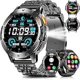 PODOEIL Military Smart Watches for Men with Bluetooth Call, 1.43" AMOLED Waterproof Smartwatch with Flashlight, 111 Sport Modes, 530mAh Heart Rate/SpO2/Sleep Monitor Fitness Tracker for Android iOS