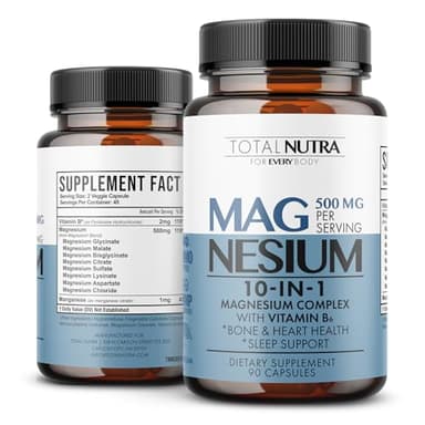 10-in-1 Magnesium Supplement 500 mg | High Absorption Magnesium Complex with Mag Glycinate, Citrate, Vitamin B6 Magnesium for Sleep, Muscle, Bone & Heart Health, Vegan & Gluten-Free, 45 Day Supply
