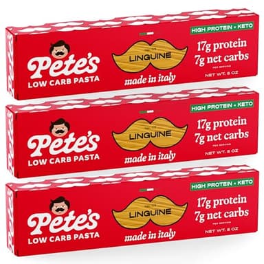 High Protein, Low Carb Pasta | Linguine with 17g Protein, 7g Carbs | Healthy, Keto Pasta Made in Italy | 3-Pack, 8oz - Pete’s Pasta