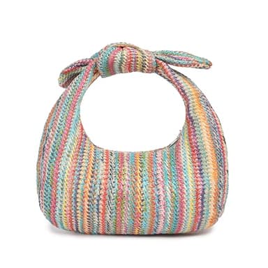 KOOIJNKO Knotted Straw Clutch Purses for Women, Bow Summer Beach Bag, Dumpling Evening Handbag Woven Clutch for Party Wedding, Multicolor