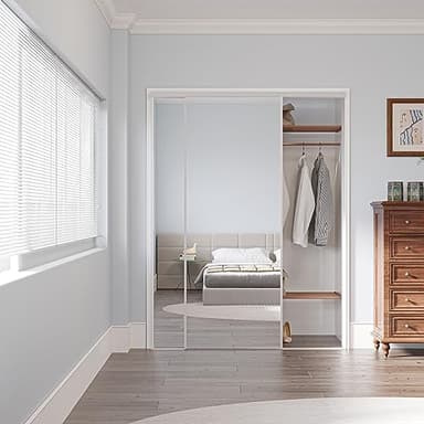 Mirrored Sliding Closet Doors 60" x 80"(Double 30.4" x 80") Aluminum Frame Interior Door with Hardware Kit & Guide, Mirror Closet Door Easy Install