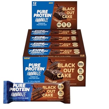 Pure Protein AMMMAZE Blackout Cake Protein Bars, 12 Count – 20g Protein, 3g Fiber, No Added Sugar – Chocolate Meal Replacement - On the Go Snacks