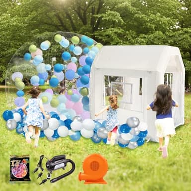 10ft Inflatable Bubble House Dome with Tunnel for Kids, Clear TPU Balloon Tent for Parties, Includes 450W Air Blower & 600W Air Pump