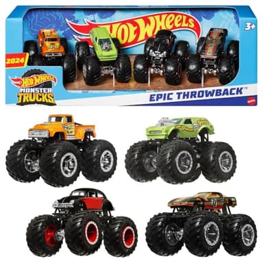 Hot Wheels Monster Trucks 4-Pack, Set of 4 1:64 Scale Toy Vehicles with Giant Wheels (Styles May Vary)​​