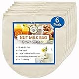 Huppar 6 Pack 16"x16" Nut Milk Bag for Straining, 100% Unbleached Cotton Cloth, Reusable Cheesecloth, Strainer for Almond/Oat/Soy Milk, Cold Brew Coffee, Filter Bag for Cheese/Yogurt/Juice/Wine/Soup