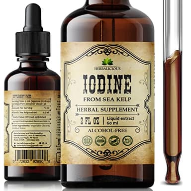 HERBALICIOUS Iodine Drops – Natural Iodine Liquid from Sea Kelp – Thyroid Supplement for Energy, Digestion & Immune Support – Organic Non-GMO Formula – 2 fl oz