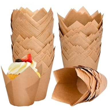 Neyimqr 120 Counts Natural Tulip Cupcake Liners for Baking Cups, Food Grade Parchment Paper Muffin Liners Holders, Standard Tulip Cupcake Liners, Greaseproof Cup Cake Wrappers for Party, Christmas