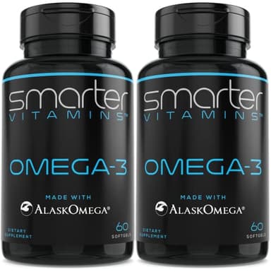 (2 Pack) Smarter Omega 3 Fish Oil, Berry Flavor, Burpless, Tasteless, 2000mg, Potent Triple Strength DHA EPA Brain OMEGA3, Made with AlaskOmega®