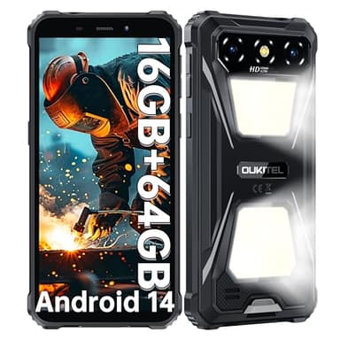 OUKITEL G5 Rugged Smartphone Unlocked - 16GB+64GB (1TB TF) Rugged Android Phone with Camping Light, 6300mAh Battery, 6.0" HD Screen Cell Phone, 13MP Main Camera, Face ID/GPS, Supports T-Mobile, Black