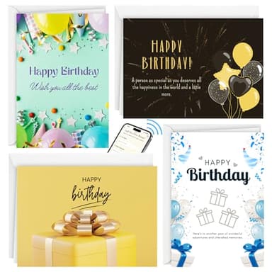 Ctctoo 4 Set Recordable Video Birthday Card with NFC - Record Personal Voice & Photo Messages - Scan to View Messages - Unique Long Distance Gift for Mom/Boyfriend, Personalized Gift for Him or Her
