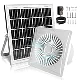 Solar Exhaust Fan, 25W Solar Panel + 8" Ventilation Vent Fan, with Power Adapter, Anti-backflow Valve, High Speed Solar Powered Exhaust Fan for Shed, Chicken Coop, Greenhouse, Dog House (White)