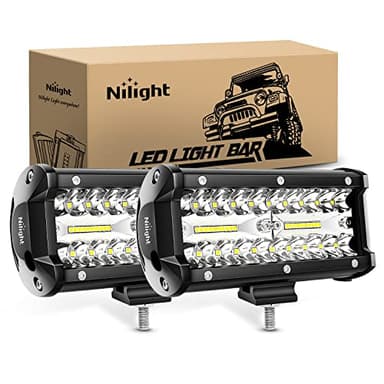 Nilight 18022C-B 6.5Inch 2PCS 6.5 Inch 120W Spot & Flood Combo Bar Driving Waterproof Led Work Light Triple Rows Off-Road Truck Car ATV SUV Jeep Cabin Boat, 2 Years Warranty
