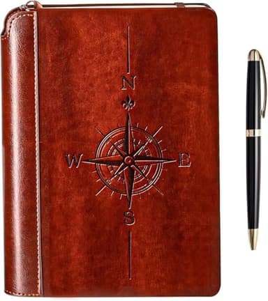 SETTINI® Lined Journal - Compass Journal for Writing Gift Set - Hardcover Vegan Leather, Includes Luxury Pen in a Unique Pen Holder, 192 Pages, A5, Journal for Men