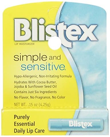 Blistex Simple and Sensitive Lip Moisturizer, Hypo-Allergenic with Cocoa & Shea Butter, No Flavor or Fragrance, 0.15 oz (Pack of 5)