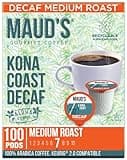 Maud's Decaf Kona Coffee Pods,100 ct, Decaffeinated Medium Roast Coffee in Recyclable Single Serve Pods – 100% Arabica Coffee, Compatible with Keurig K Cups Maker