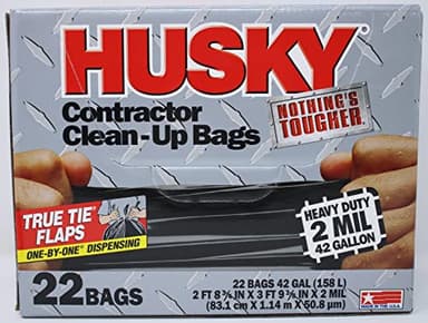 Husky HK42WC022B Heavy Duty Contractor Clean-Up Bag, Poly, Black, 42 gal, 4' L x 2' 9 in W x 2 Mil T