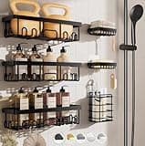 Veken Stainless Steel Shower Caddy 6-Pack, Adhesive Rustproof Shelves Rack with Soap Holder, Large Capacity Bathroom Organizers and Storage, No Drilling Wall-Mounted Kitchen & Home Decor, Bath Decor