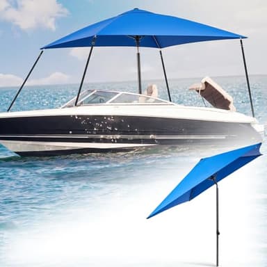 Boat Umbrella Sun Shade Kit 6.8 x 6.8 ft, Portable Pontoon Canopy with Adjustable Tilt Steel Pole to 8 Feet, Water Resistant Oxford Cover, 4 Tie Down Straps and Storage Bag for Deck Fishing Boat