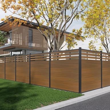 Mondaria Semi-Closed Privacy Fence Panels for Outside, 6ft(W) x 6ft(H) Wind Resistant Wood Plastic Composite Fencing Panels for Patio, Backyard, Garden and Pool (Brown, 2 Posts)