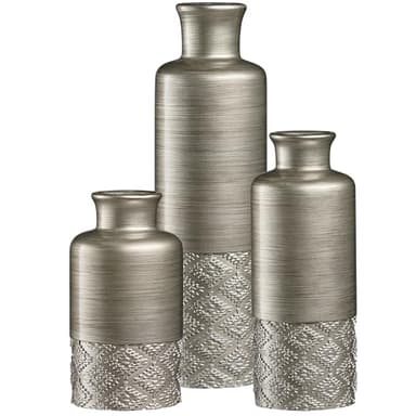 Creative Scents Dublin Silver Vases - Set of 3 Vases for Flowers, Decorative Vases, Farmhouse Decor, Premium Décor, Centerpiece Table Decorations for Your Kitchen, Bedroom, Office, Living Room