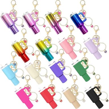 ERTUNA 16Pack Mini Tumbler Keychain Accessories for Stanley Cup, 2 Way Cute Charms Chapstick Lip Balm Holder for Women Purse Handbag