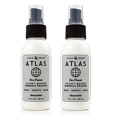 Cold Iron Wrinkle Release Spray for Clothes. Atlas Travel Size 3 fl oz/89 ml. Fragrance Free. Fast, Easy to Use Ironing Alternative. Spray, Smooth, Hang. Award Winning for People on The Go