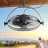 AHAWILL Gazebo Fans Outdoor Hanging Ceiling Fans with Lights,16" Portable Plug in Ceiling Fan,Multi-Angle Adjustable Floor Fans,Black Outdoor Ceiling Fans for Patios.