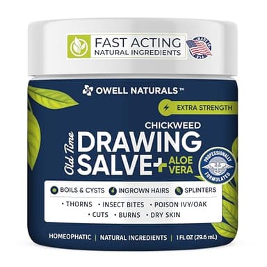 Owell naturals Chickweed Drawing Salve with Aloe Vera for boils, Cyst, Splinters, Poison Ivy/Oak, Skin Disorder, Irritations, Burns, Minor Cuts, Dry Skin, Itching