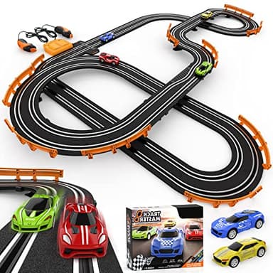 Slot Car Race Track Sets with 4 High-Speed Racing Car, Battery or Electric Race Car Track for Boys and Kids, Dual Racing Game Lap Counter Circular Overpass Track, Gifts Toys for Boys Kids Age 6 7 8-12