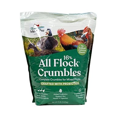 Manna Pro All Flock Crumbles, Crafted with Probiotics for Gut Health & Digestion, 16% Protein for Mixed Flocks with No Artificial Colors or Flavors, Crumbled for Easy Feeding, 8 lbs