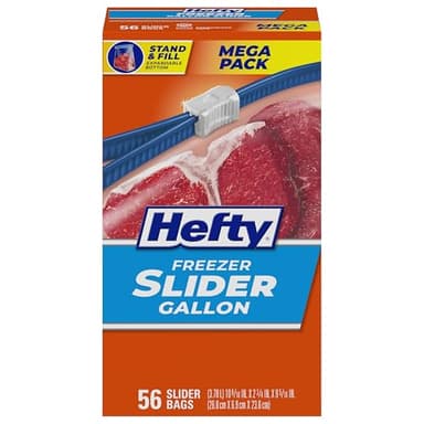 Hefty Slider Freezer Kitchen Storage Bags, Gallon Size, 56 Count