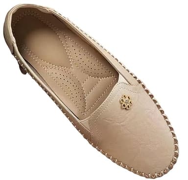 Generic Women's Orthopedic Leather Loafers, Beige Slip-On Flats, Casual Comfort Walking Shoes with Barefoot Feel, Anti-Slip Rubber Sole, PU Upper (Beige, Adult, Women, 8, Numeric, US Footwear Size System, Medium)