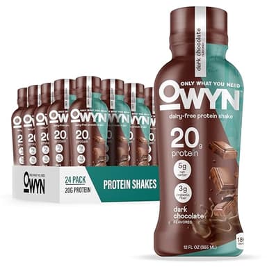 OWYN Only What You Need Dark Chocolate Flavored Protein Shake, 20g Protein, 4g Sugar, 3g Fiber, Dairy Free, Plant Based Protein Drink 12 Count