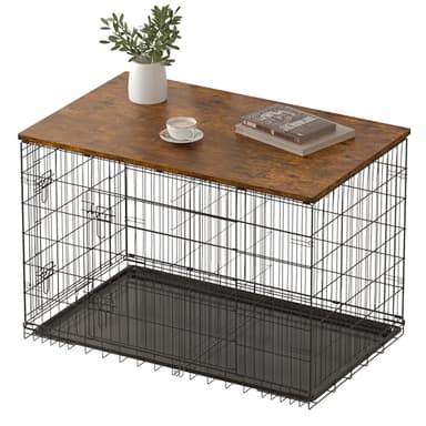 Piskyet Dog Crate Topper Wood Countertop for 48 42 36 30 24 inch Dog Cage, Dog Crate Cover,Dog Kennel Topper(Crate Not Include) (Rustic Brown, for 24 Inch Crate)