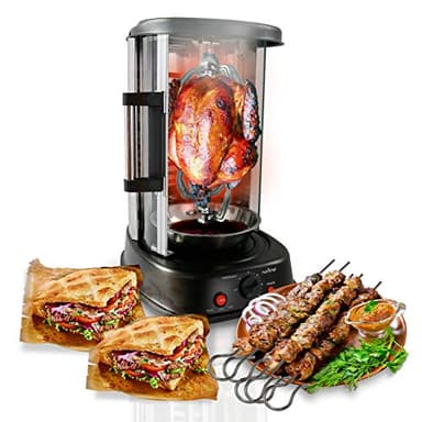 NutriChef Countertop Vertical Rotating Oven - Rotisserie Shawarma Machine, Kebob Machine, Stain Resistant & Energy Efficient W/Heat Resistant Door, Includes Kebob Rack with 7 Skewers