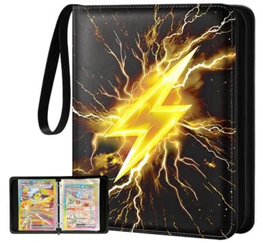 Gurgitat for Jumbo Card Binder 80 Pockets for XL Jumbo Cards - Trading Card Collection Album Folder Double Sided Pocket with Zipper for Men Boys Girls Teens for Game Cards, Lightning