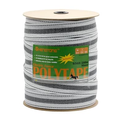 HENGTONG Upgraded Electric Fence Poly Tape with Reflective Strip, Horse Fencing Tape 656 Feet 200 Meters,2 Inch 50 mm, 12 x 0.18mm Stainless Steel Conductors