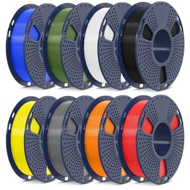 SUNLU PLA+2.0 3D Printer Filament Bundle, Multicolor PLA+ Filament 1.75mm, Individually Vacuum Packed, 0.25kg per Spool, 8 Pack, 2kg Total, Black+White+Grey+Blue+Red+Yellow+Olive Green+Orange